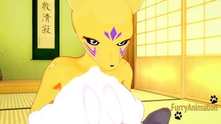 Digimon Cartoon - Taomon & Grey Fox fellatio hand job boobjob