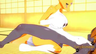Digimon Cartoon - Taomon & Grey Fox fellatio hand job boobjob