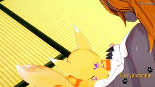 Digimon Cartoon - Taomon & Grey Fox fellatio hand job boobjob