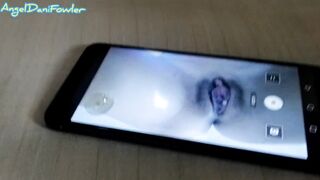 Angel Fowler with Camera Shooting her own Soak Cum Leaking Snatch after