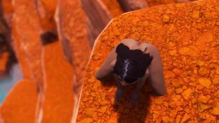 Пышная девушка Мулатка скачет на дилдо в Большом каньоне прилюдно [3d Hentai]