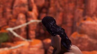 Пышная девушка Мулатка скачет на дилдо в Большом каньоне прилюдно [3d Hentai]