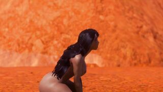 Пышная девушка Мулатка скачет на дилдо в Большом каньоне прилюдно [3d Hentai]