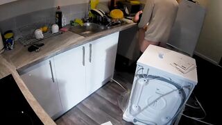 Freaky wifey seduces a plumber inside the kitchen while her