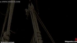 Bound lesbo anal nailed with fake-dick