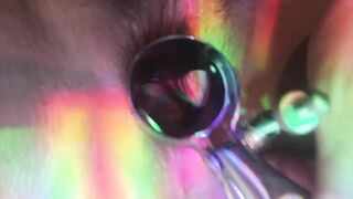 Rainbow Light Anal Glow Plug and Medical Speculum Natural Bushy Snatch Play