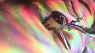 Rainbow Light Anal Glow Plug and Medical Speculum Natural Bushy Snatch Play