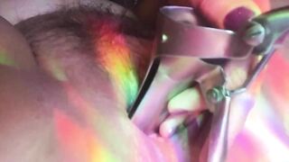 Rainbow Light Anal Glow Plug and Medical Speculum Natural Bushy Snatch Play