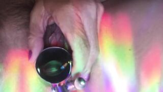 Rainbow Light Anal Glow Plug and Medical Speculum Natural Bushy Snatch Play
