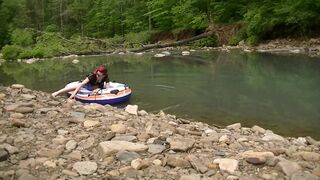 Masturbating at the Creek inside a Raft