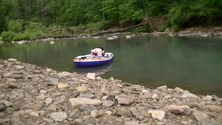 Masturbating at the Creek inside a Raft