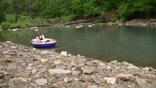 Masturbating at the Creek inside a Raft