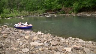 Masturbating at the Creek inside a Raft