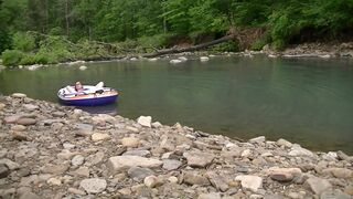 Masturbating at the Creek inside a Raft