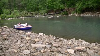 Masturbating at the Creek inside a Raft