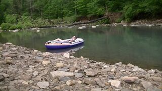Masturbating at the Creek inside a Raft