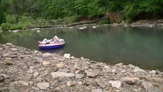 Masturbating at the Creek inside a Raft