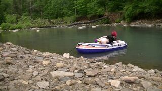 Masturbating at the Creek inside a Raft