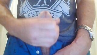 Compilation of 5 long cumshots from fit dad stroking nice
