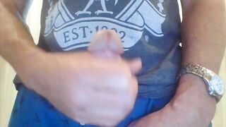 Compilation of 5 long cumshots from fit dad stroking nice