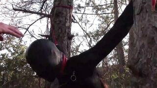 The Throater 2021: Submissive Masked Hoe Tied Outside Throated and Banged! inside