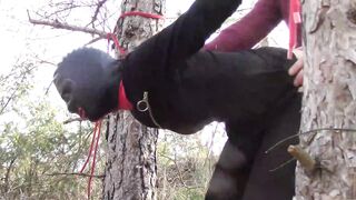 The Throater 2021: Submissive Masked Hoe Tied Outside Throated and Banged! inside