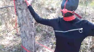 The Throater 2021: Submissive Masked Hoe Tied Outside Throated and Banged! inside