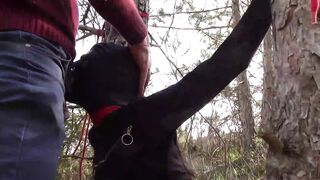 The Throater 2021: Submissive Masked Hoe Tied Outside Throated and Banged! inside