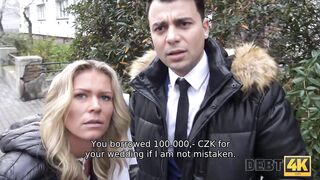 DEBT4k Debt Collector Fucks the Bride inside White Dress and Tights