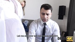 DEBT4k Debt Collector Fucks the Bride inside White Dress and Tights