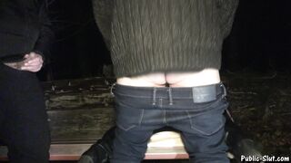 Dogging Skank Jessica Creampied by Strangers on a Park Bench