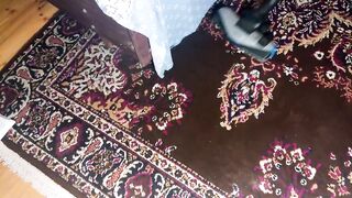 Beauty Chubby Ellie Cleans the Bedroom with a Vacuum Cleaner