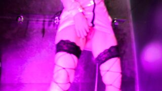 Eva Rubber into Mask Pink Dress Bdsm cougar Gives Golden Shower for