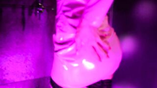 Eva Rubber into Mask Pink Dress Bdsm cougar Gives Golden Shower for