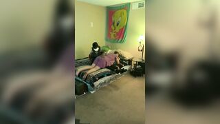 Ebony women Paddles White Girls Ass over her Knee