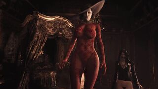 Resident Evil 8 Naked Lady Dimitrescu Red Lace Panties & Bottomless Daughters