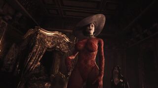 Resident Evil 8 Naked Lady Dimitrescu Red Lace Panties & Bottomless Daughters