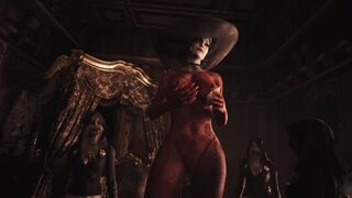 Resident Evil 8 Naked Lady Dimitrescu Red Lace Panties & Bottomless Daughters