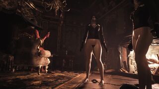 Resident Evil 8 Naked Lady Dimitrescu Red Lace Panties & Bottomless Daughters