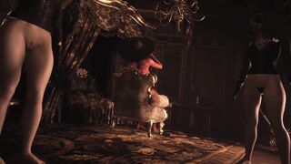 Resident Evil 8 Naked Lady Dimitrescu Red Lace Panties & Bottomless Daughters