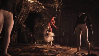 Resident Evil 8 Naked Lady Dimitrescu Red Lace Panties & Bottomless Daughters