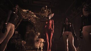 Resident Evil 8 Naked Lady Dimitrescu Red Lace Panties & Bottomless Daughters