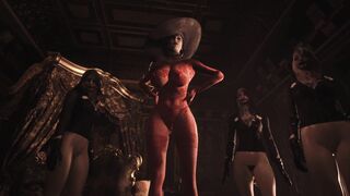Resident Evil 8 Naked Lady Dimitrescu Red Lace Panties & Bottomless Daughters