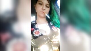 Outdoor ParkingingLot Smoking flashing&Masturbating!Publicsmoking Flashing Massive DDs Vagina Fingered