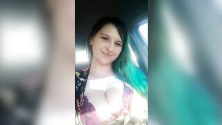 Outdoor ParkingingLot Smoking flashing&Masturbating!Publicsmoking Flashing Massive DDs Vagina Fingered