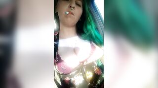 Outdoor ParkingingLot Smoking flashing&Masturbating!Publicsmoking Flashing Massive DDs Vagina Fingered