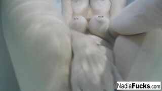 Long Tittied Blonde Masturbates with Latex Ducks