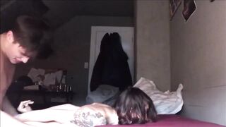 Guy fucking her snatch hard from behind
