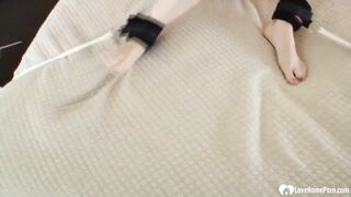 Bound dark haired gets pleasured by a Hitachi