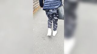 Step Cougar Pulled out Pants on Outdoor Street Fucking Step Son behind